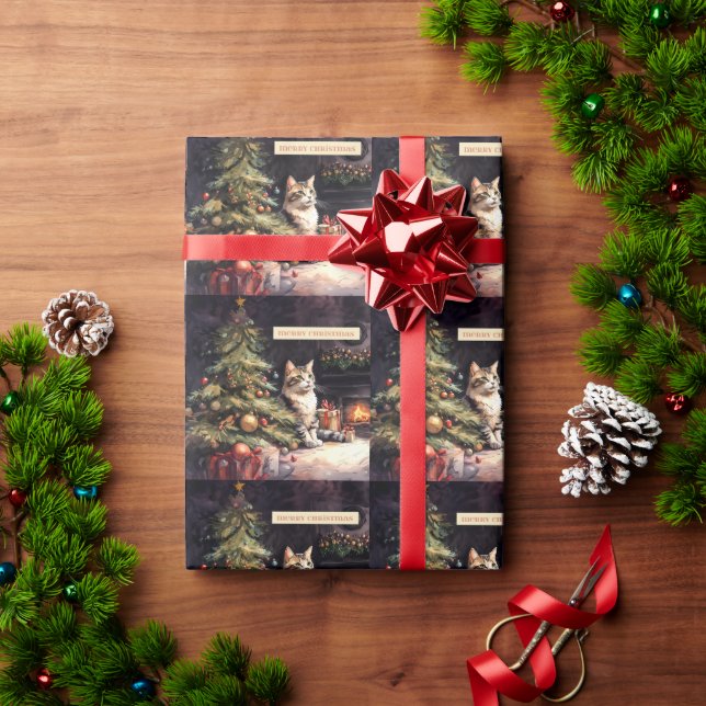Süße Katze unterm Weihnachtsbaum Geschenkpapier (Feiertagsgeschenk)