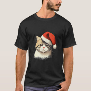 Süße Katze Weihnachten Santa Hut Tier Illustration T-Shirt