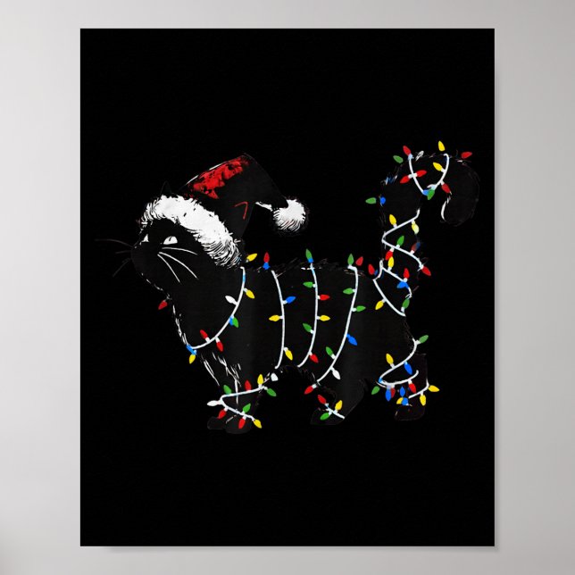 Süße Katze Weihnachtsbaum Lichter Lustiger Santa K Poster (Vorne)