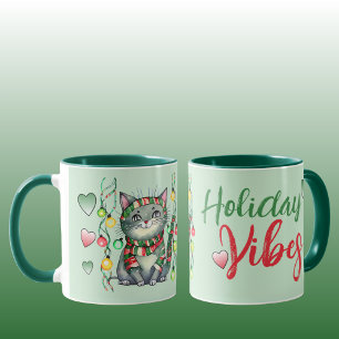 Süße Katze Weihnachtsstimmung grünes Weihnachten Tasse