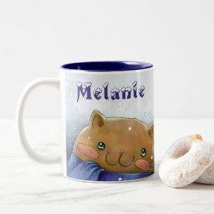 Süße Katze Winter Weihnachten Personalisiert Zweifarbige Tasse