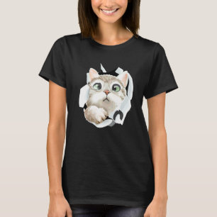 Süße Katze zerrissenes Tuch Katze T-Shirt