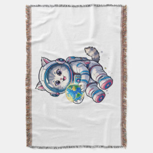 Süße Katzen-Astronautin hält Cartoon-Erde Weltraum Decke