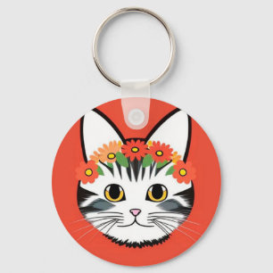 🐱 Süße Katzen Blumen Bunt Charme Geschenk Schlüsselanhänger