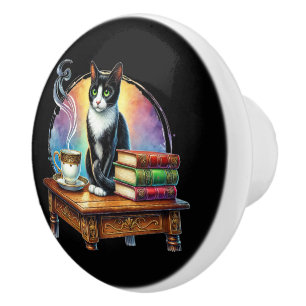 Süße Katzen-Bücher-Ecke Bibliothek Leseliebhaber Keramikknauf