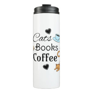Süße Katzen, Bücher und Kaffee  Thermosbecher