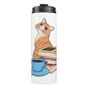 Süße Katzen, Bücher und Kaffee  Thermosbecher