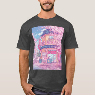 Süße Katzen Café und die rosa Kirschbäume blühen f T-Shirt