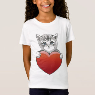 Süße Katzen Gesicht Katze Rotes Herz T-Shirt