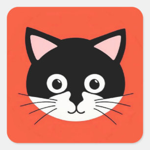 Süße Katzen Gesicht Lebendige Illustration Quadratischer Aufkleber