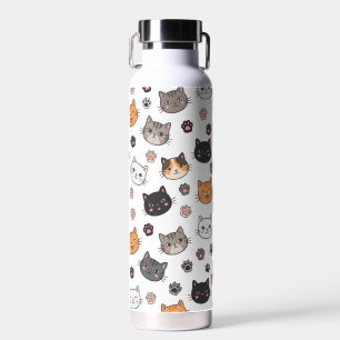 Süße Katzen-Gesichter & Pfotenabdrücke Trinkflasche