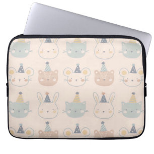 Süße Katzen, Hasen und Bären Gesichter Pastell-Mus Laptopschutzhülle