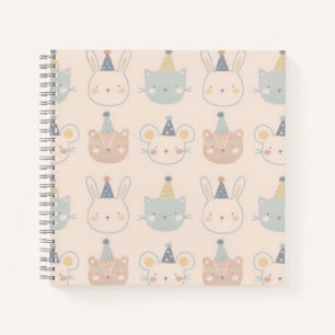 Süße Katzen, Hasen und Bären Gesichter Pastell-Mus Notizbuch