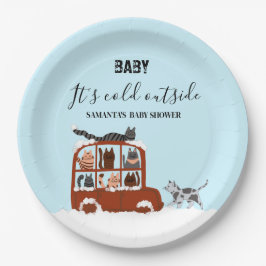 Süße Katzen im Auto Winter Kälte Baby Shower Pappteller