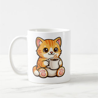 Süße Katzen Kaffee – Gemütliche orange Katze trink Kaffeetasse