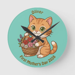 Süße Katzen-Kinderzimmer-Wanduhr: Geschenk für Bab Runde Wanduhr