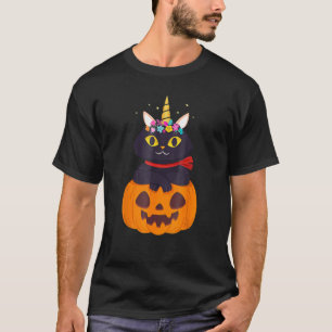 Süße Katzen-Kürbis-Einhorn-Halloween-Kostüm Mädche T-Shirt