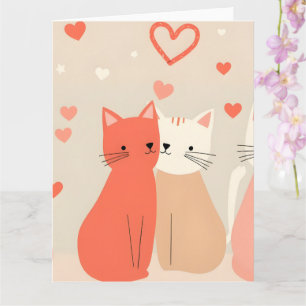 Süße Katzen lieben Valentinsherzen Muster Korallen Karte