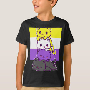 Süße Katzen mit Non-Binary-Flagge - Kawaii LGBT T-Shirt