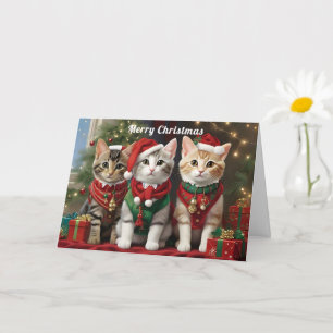Süße Katzen mit Weihnachtsmannmützen Whimsical  Karte