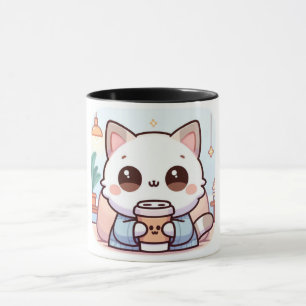 Süße Katzen-Mug mit Kaffee – Kawaii Katzen-Illustr Tasse