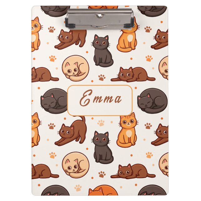Süße Katzen Muster Individueller Monogramm Name Ki Klemmbrett (Vorderseite)
