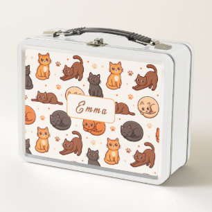 Süße Katzen Muster Individueller Monogramm Name Ki Metall Brotdose