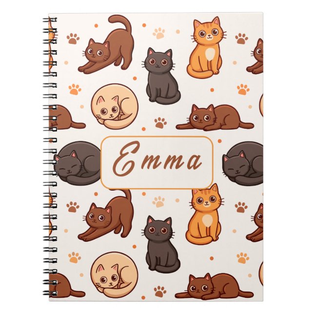 Süße Katzen Muster Individueller Monogramm Name Ki Notizblock (Vorderseite)