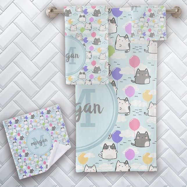 Süße Katzen Muster Monogramm Badhandtuch Set (Von Creator hochgeladen)