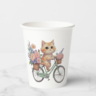 Süße Katzen-Papiertasse – Florales Fahrrad-Party-D Pappbecher