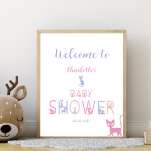 Süße Katzen-Pastellfarbe-Baby-Shower-Willkommen Poster