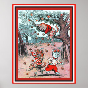 Süße Katzen pflücken Äpfel Vintage Louis Wain Kopi Poster