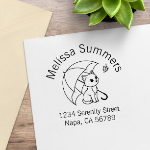 Süße Katzen Regenschirm Blatt Bogen Adresse Gummistempel