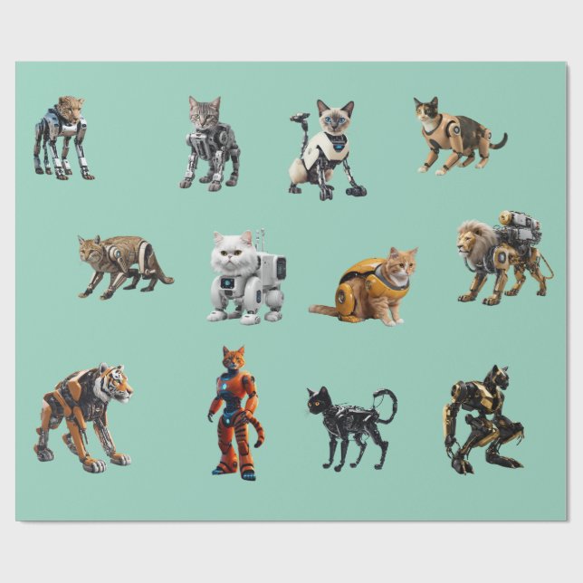 Süße Katzen-Roboter Geschenkpapier (Flach)