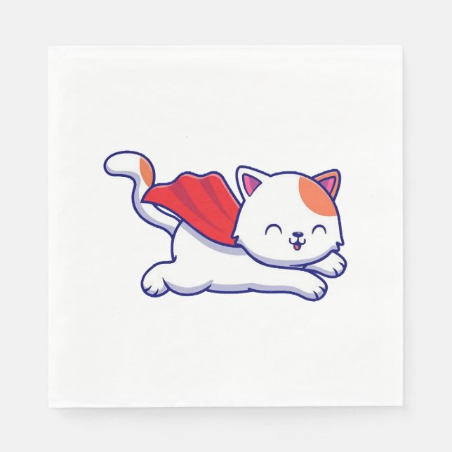 Süße Katzen-Superheldin fliegt Serviette (Vorderseite)