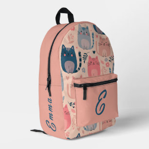 Süße Katzen und Blumenmuster individuell monogramm Bedruckter Rucksack