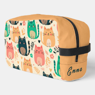 Süße Katzen und Blumenmuster individuell monogramm Waschbeutel