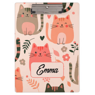 Süße Katzen und Blumenmuster Individuelle Monogram Klemmbrett