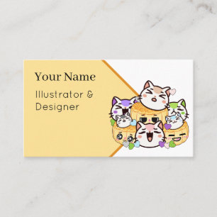 Süße Katzen und Mondkuchen - Kawaii japanische Sna Visitenkarte