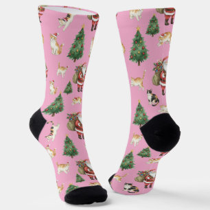 Süße Katzen und Weihnachtsbäume Muster Socken