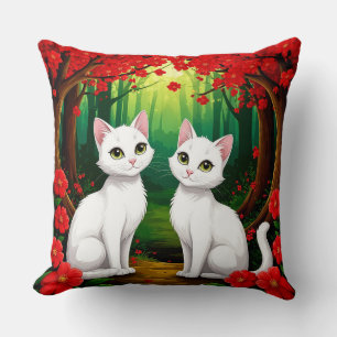 Süße Katzen Wald Blumen Szene 🐱 Kissen