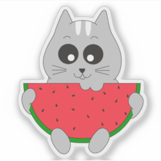 Süße Katzenaufkleber; Kätzchen beim Wassermelonene Aufkleber