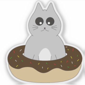 Süße Katzenaufkleber; Kätzchen im Donut steckend Aufkleber