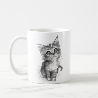 Süße Katzenbaby-Bleistiftskizze Kaffeetasse