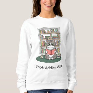 Süße Katzenbrille Bücherregal Literaturliebhaber Sweatshirt