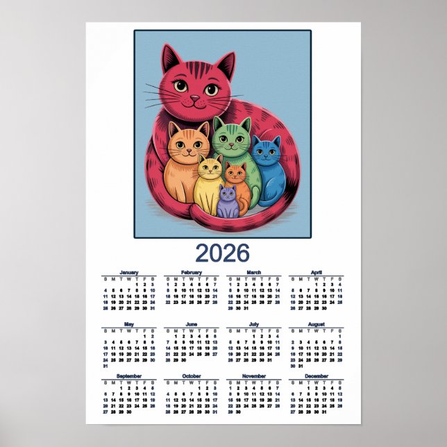 Süße Katzenfamilie 2026 Katzenkalender Poster (Vorne)