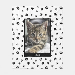 Süße Katzenfoto Name Schwarze Pfotenabdrücke Muste Fleecedecke