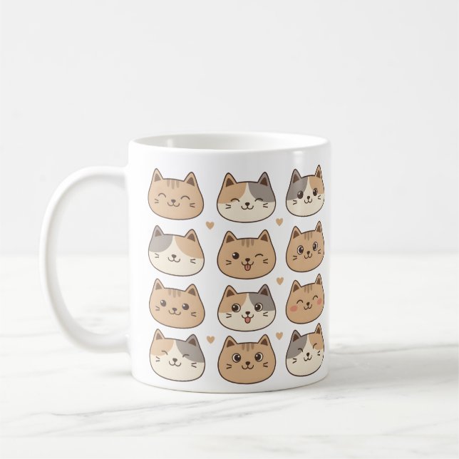 Süße Katzengesichter Neutrales Muster Geschenk Kaffeetasse (Links)