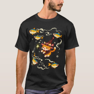 Süße Katzenhexe beschwört Thunfisch-Magie Pixel Ar T-Shirt
