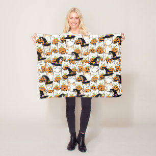 Süße Katzenhexe hält Bumkin Halloween Fleecedecke